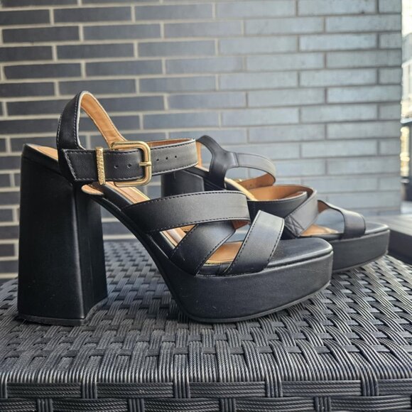 Vizzano Women's 5 Inch Platform Strap Sandal with Gold Buckle Accent Size 9 - Picture 12 of 12